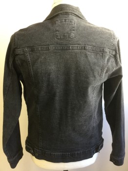 Mens, Jean Jacket, ZARA, Black, Cotton, Elastane, Solid, 36-38, Small, Button Front, 2 Pockets with Flaps, 2 Waist Pockets,