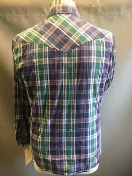 WRANGLER, Navy Blue, Red, White, Gray, Blue, Cotton, Polyester, Plaid, Snap Front, Long Sleeves, 2 Pockets,