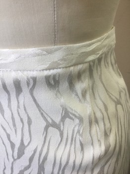 Womens, 1990s Vintage, Suit, Skirt, ALBERTO MAKALI, Off White, Rayon, Polyester, Animal Print, Sz. 2, W:24, Jacquard Tiger Stripe, 3/4" Wide Waistband, Above Knee Length, Center Back Zipper,