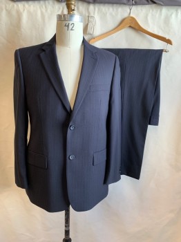 JOS A. FEISS, Midnight Blue, White, Wool, Stripes - Pin, Single Breasted, Collar Attached, Notched Lapel, 2 Buttons,  3 Pockets