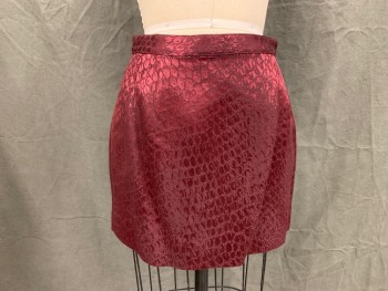 ALBERT NIPON, Red Burgundy, Wool, Silk, Solid, Mini Skirt, 1 1/4" Waistband, Zip Back,