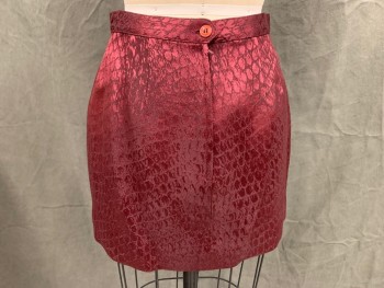 Womens, 1990s Vintage, Suit, Skirt, ALBERT NIPON, Red Burgundy, Wool, Silk, Solid, W 26, Mini Skirt, 1 1/4" Waistband, Zip Back,