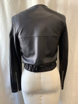 THEORY, Black, Leather, Zip Front, 2 Side Pockets with Flap & Snap Buttons, Zippers on Cuffs