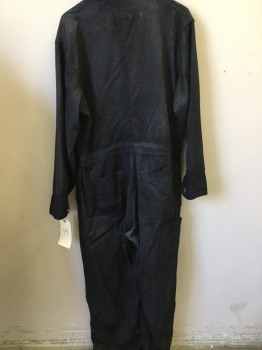 Mens, Coveralls/Jumpsuit, CONE, Navy Blue, Gray, Cotton, Stripes - Vertical , 44, Aged/Distressed,  Long Sleeves, Button Front, Collar Attached, 6+ Pockets,