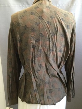 N/L, Brown, Black, Sienna Brown, Polyester, Silk, Floral, Long Sleeves, Missing Buttons, Collar Attached,