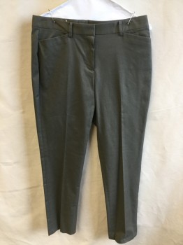 Womens, Slacks, BROOKS BROTHERS, Olive Green, Cotton, Spandex, Solid, 8, 1.5" Waistband with Belt Hoops, Flat Front, Zip Front, 4 Pockets