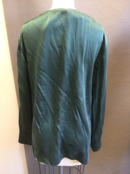 COS, Emerald Green, Silk, Solid, Crew Neck, with Keyhole, Long Sleeves,