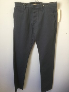 JILL SANDER, Dk Gray, Cotton, Solid, Flat Front, Twill Weave,  Mini Welt Pocket Right Side, Button Fly,