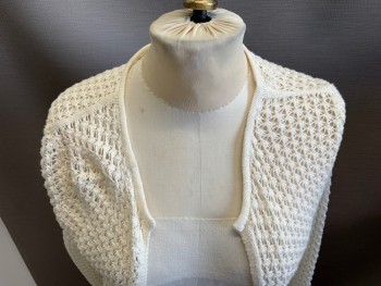 FRENCHI, Cream, Cotton, Solid, Open Knit, Open Front