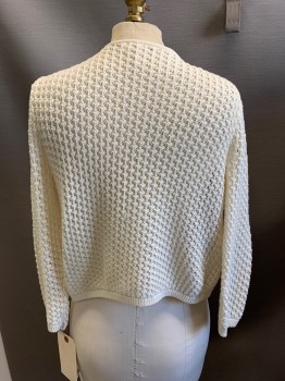 FRENCHI, Cream, Cotton, Solid, Open Knit, Open Front
