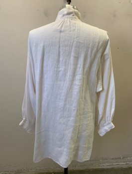 JAS TOWNSEND & SON, White, Linen, Solid, Pullover, Long Sleeves, Collar Attached, V-neck, Historical Reproduction