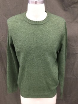 Mens, Pullover Sweater, J. CREW, Green, Wool, Nylon, S, Ribbed Knit V-neck, Long Sleeves, Ribbed Knit Waistband/Cuff