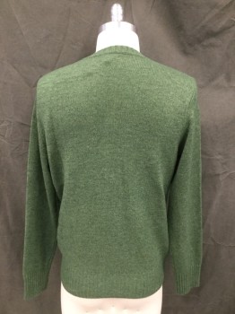 Mens, Pullover Sweater, J. CREW, Green, Wool, Nylon, S, Ribbed Knit V-neck, Long Sleeves, Ribbed Knit Waistband/Cuff