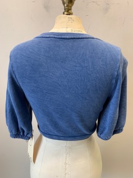 Womens, Top, BLUE LIFE, Blue, Cotton, Polyester, Faded, S, Wide Crew Neck, Short Sleeves, Elastic Cuffs, Cropped, Pullover,