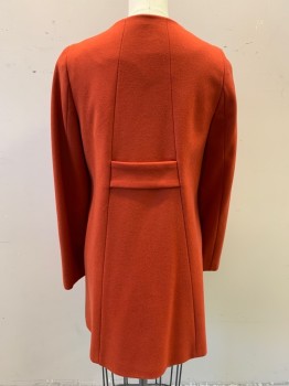 ZARA, Burnt Orange, Wool, Polyamide, Solid, Double Breasted, Button Front, Side Pockets, Belted Back