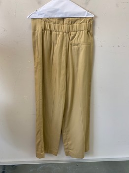 COS, Khaki Brown, Cotton, Lyocell, Solid, Side Pockets, Zip Front, High Waisted, Elastic Waist at Back, 1 Welt Pocket at Back