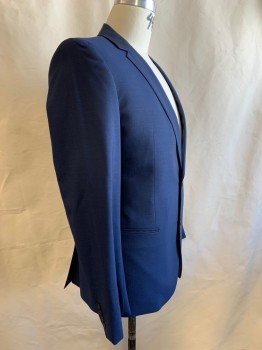 Mens, Suit, Jacket, HUGO BOSS, Navy Blue, Wool, Solid, 44R, 3 Buttons, Single Breasted, Notched Lapel, 3 Pockets, Double Back Vents