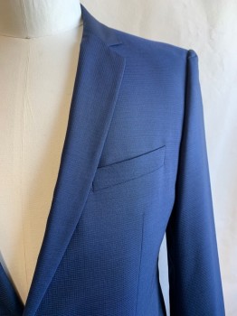 Mens, Suit, Jacket, HUGO BOSS, Navy Blue, Wool, Solid, 44R, 3 Buttons, Single Breasted, Notched Lapel, 3 Pockets, Double Back Vents