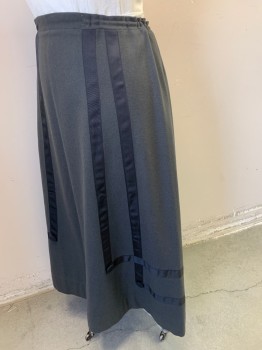 NL, Dk Gray, Wool, Drawstring, Black Grosgrain Stripes, 2 Buttons, Floor Length Hem