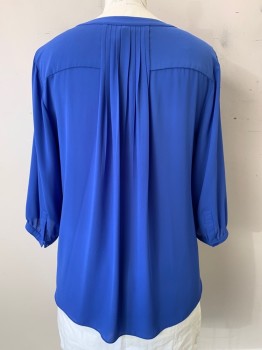 Womens, Blouse, NYDJ, Blue, Polyester, Solid, 1x, L/S, Scoop Neck, 5 Buttons, Chest Pocket