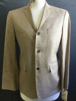 BLACK FLEECE, Khaki Brown, Linen, Heathered, Notched Lapel, 3 Buttons, Single Breasted, 2 Pockets,