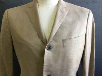 BLACK FLEECE, Khaki Brown, Linen, Heathered, Notched Lapel, 3 Buttons, Single Breasted, 2 Pockets,