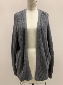 URBAN OUTFITTERS, Dk Gray, Cotton, Acrylic, Open Front, Side Pockets, L/S, Knit