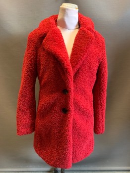 LIZ CLABORNE, Red, Polyester, Solid, 2 Buttons,  Faux Shearling, 2 Pockets, Notched Lapel,