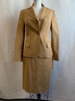 Womens, Suit, Jacket, PIAZZA SEMPIONE, Brown, Cotton, Elastane, Solid, B 32, Notched Lapel, Collar Attached, Shoulder Pads, 1 Button, 2 Flap Pockets