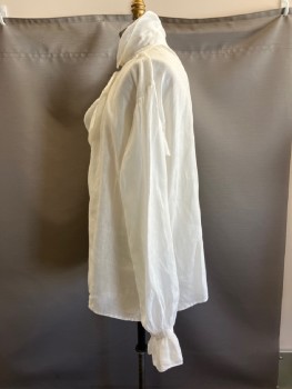 Mens, Historical Fiction Shirt, N/L, White, Linen, Solid, 44, Pull On, Long Sleeves, Collar Attached with 2 Button Front Closure, Ruffle Keyhole, Gathered At Button Cuff,