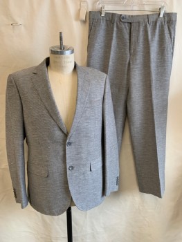 VITARELLI, Lt Gray, Polyester, Rayon, Heathered, Single Breasted, 2 Bttns, Notched Lapel, 3 Pckts,