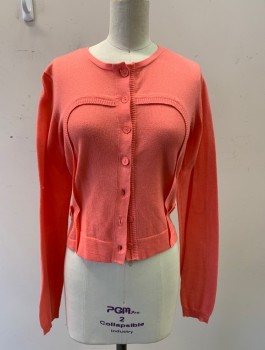 Womens, Cardigan Sweater, NANETTE LEPORE, Pink, Cotton, Nylon, Solid, XS, Round Neck, Button Front, Removable Tabs at Waist