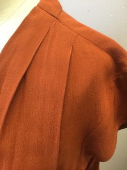 Womens, Dress, Short Sleeve, MAEVE, Rust Orange, Polyester, Solid, S, Poly Crepe, Cap Sleeve, Wrapped V-neck, Elastic Waist, Pleats at Shoulder Seams, Belt Loops, Knee Length **2 Piece with Matching Self Fabric Sash Belt
