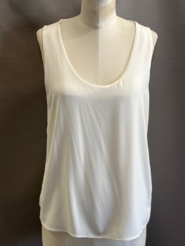 ANN TAYLOR, Ivory White, Rayon, Polyester, Solid, Crepe Front Top Layer, Jersey Knit, Scoop Neck, Slvls