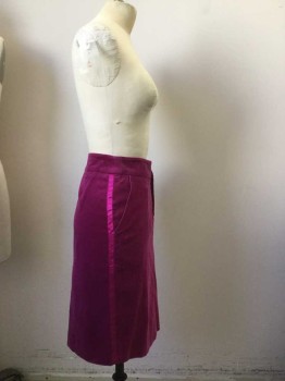 Womens, Skirt, Knee Length, EDWARD AN, Fuchsia Pink, Cotton, Nylon, Solid, 6, Pencil Skirt. Zip Fly Front. 2 Pockets, Slit Center Back. Lining White with Brown Logo Print. Ribbon Strip at Side Seams.