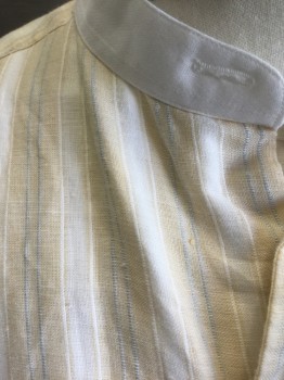 CHRIS SHIRTS, Lt Yellow, White, Lt Gray, Linen, Stripes - Vertical , Stripes - Pin, Light Yellow, White Vertical Stripes, with Light Gray Pinstripes, Long Sleeve Button Front, Solid White Band Collar,  French Cuffs,  Made To Order Reproduction