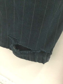 CLASSIC OLD WEST STY, Charcoal Gray, Lt Gray, Blue, Cotton, Stripes - Pin, Charcoal/Faded Black with Light Gray and Blue Dashed Pinstripes, Twill, Button Fly, 2 Front Pockets, Belted Back, Reproduction "Old West" Wear  **Hole Near Hem,