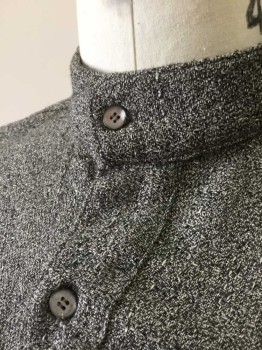 N/L, Gray, Charcoal Gray, White, Cotton, Speckled, Gray/Charcoal/White Specked Weave, Long Sleeve Button Front, Band Collar, Button Cuffs, Made To Order