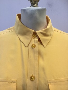 EQUIPMENT, Yellow, Silk, Solid, Warm Yellow, Collar Attached, Button Front, 2 Pockets with Flap, Long Sleeves,