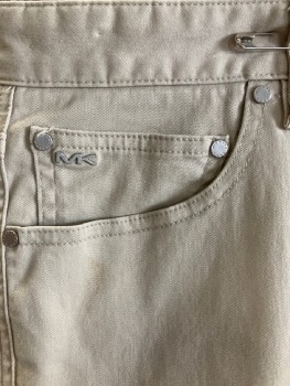 Mens, Casual Pants, MICHAEL KORS, Beige, Cotton, Spandex, 32/32, Brushed Twill, Zip Fly, 6 Pckts, Tailored Fit