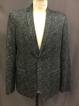 Mens, Sportcoat/Blazer, M151, Midnight Blue, Beige, White, Cotton, Abstract , 42S, Single Breasted, 2 Buttons,  Narrow Notched Lapel, 3 Pockets,