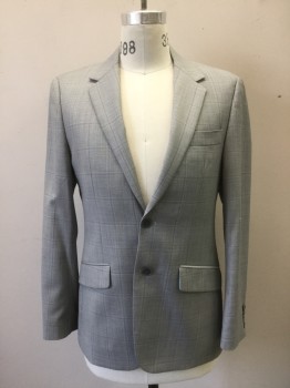 Mens, Sportcoat/Blazer, MOODS OF NORWAY, Lt Gray, Navy Blue, White, Wool, Polyester, Plaid, 40 R, Single Breasted, Collar Attached, Notched Lapel, 3 Pockets, 2 Buttons