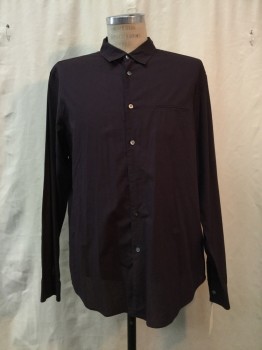 JOHN VARVATOS, Plum Purple, Cotton, Solid, Plum, Button Front, Collar Attached, Long Sleeves, 1 Pocket,