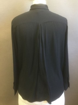 MOSSIMO, Black, Polyester, Solid, Chiffon, Long Sleeve Button Front, Self Tie "Pussy Bow" Detail at Neck