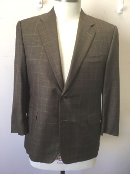 HICKEY FREEMAN, Brown, Black, Slate Gray, Wool, Check - Micro , Grid , Single Breasted, Notched Lapel, 2 Buttons, 3 Pockets, Solid Brown Lining