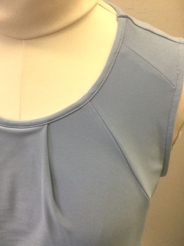 Womens, Shell, DKNY, Powder Blue, Polyester, Spandex, Solid, M, Sleeveless, Scoop Neck, Seams and Pleats Diagonally From Neckline in Starburst Formation, Pullover