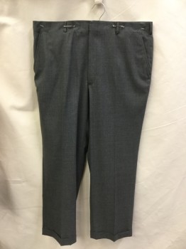 BROOKS BROTHERS, Heather Gray, Polyester, Wool, Heathered, Flat Front, Zip Front, 4 Pockets, Cuff Hem