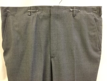 BROOKS BROTHERS, Heather Gray, Polyester, Wool, Heathered, Flat Front, Zip Front, 4 Pockets, Cuff Hem