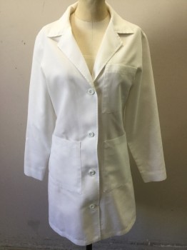 META, White, Cotton, Solid, Women, Button Front, Long Sleeves, Notched Lapel, 3 Patch Pocket,