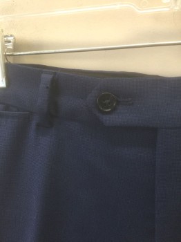EMPORIO ARMANI, Navy Blue, Wool, Solid, 2 Color Weave, Dotted Weave, Flat Front, Button Tab Waist, Zip Fly, 5 Pockets Including 1 Watch Pocket